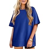 Tankaneo Womens Oversized Knit Tunic Tops Summer Casual Short Sleeve Round Neck T Shirt Loose Fit Side Split Waffle Tees