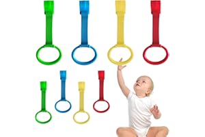 feehope 8Pcs Playpen Pull Up Rings, Plastic Adjustable Safety Baby Pull Up Rings – Toddler Walking Assistant, Easy Install for Playpen, Adjustable Plastic Circles for Crib with Standing Support