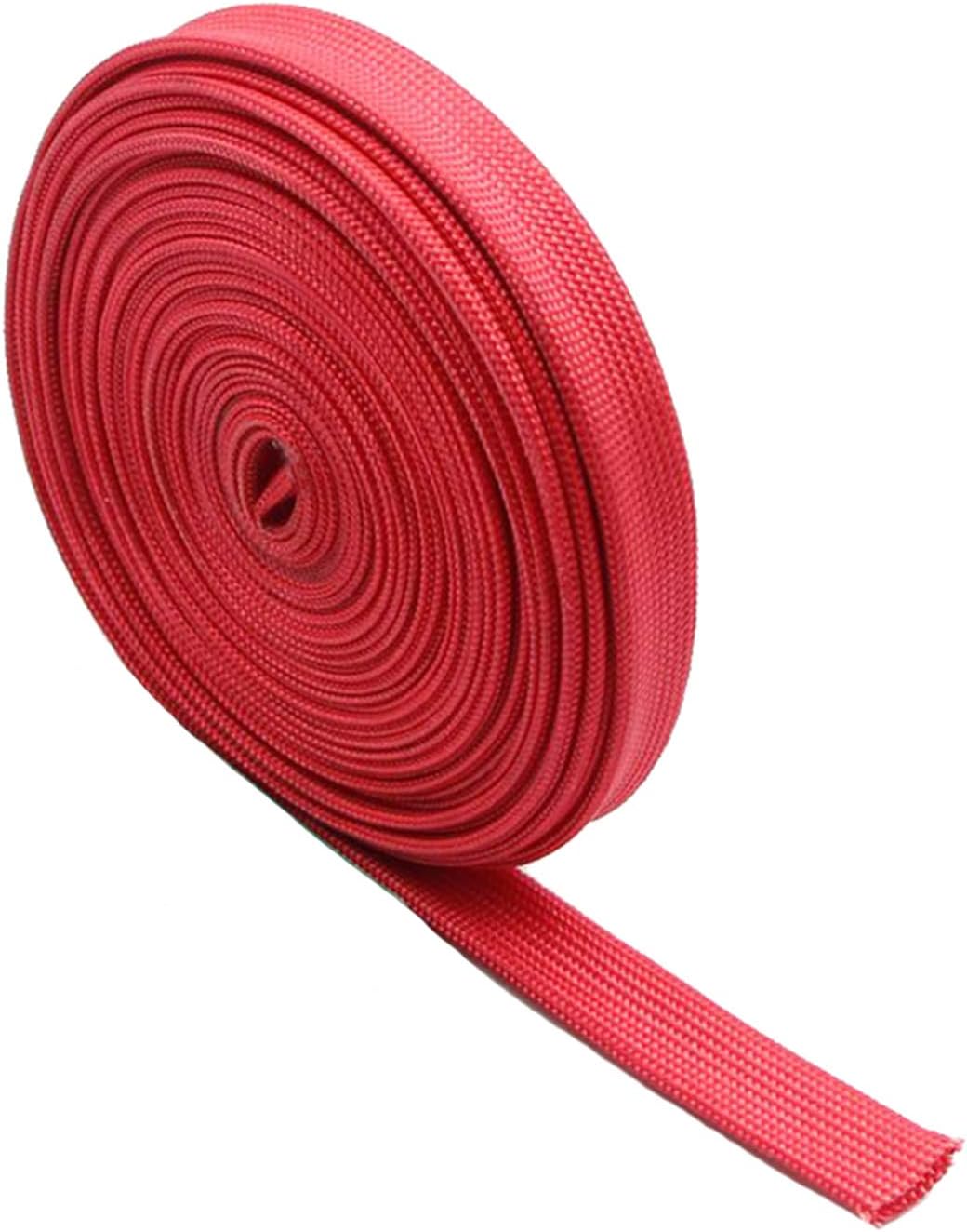 SUNDELY Heat Shield Protector Woven Braided Sleeve Sleeving Pipe Roll Spark Plug for Oil Fuel Line Wire Cable Management 3/8" (10mm) ID X 25' (7.62m) Long Red