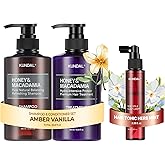 KUNDAL Shampoo/Conditioner + Caffeine Scalp Tonic Set, Sulfate Free Moisture Care, Hair Loss Scalp Strengthening, Korean Hair Care + Amber Vanilla, 16.9 fl oz x2 + 3.38 fl oz