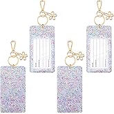 Gersoniel 4 Pcs Glitter ID Badge Holder ID Badge Clip Key Chain for Teacher Cute Card Keychain Pink Silicon Holder with Key Ring Gift for Women Student Teacher Nurse Doctor Office Coworkers