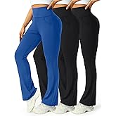 Mlenhor 3 Packs Womens High Waist Flare Pants-Flare Yoga Pants,Yoga Pants with Pockets - High Waist and Wide Leg