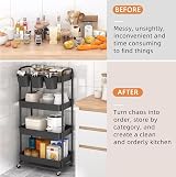JIUYOTREE 4-Tier Rolling Storage Cart with Lockable Wheels Black view 5