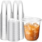 Ziliny 50 Sets 12 oz Clear Plastic Cups with Strawless Sip Lids, Thickened Clear Disposable Plastic PET Crystal Cups for Iced Coffee, Smoothie, Cold Beverage, Drink Shops and Party Catering