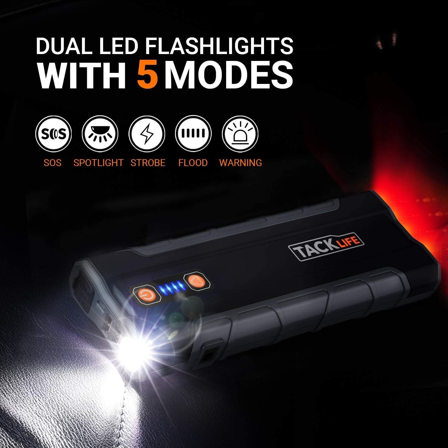 TACKLIFE T8 MAX Jump Starter - 1000A Peak 20000mAh, 12V Car Jumper (All Gas, up to 6.5L Diesel Engine), Auto Battery Booster, Portable Power Pack with Smart Jumper Cables, Storage Case (Black): Automotive