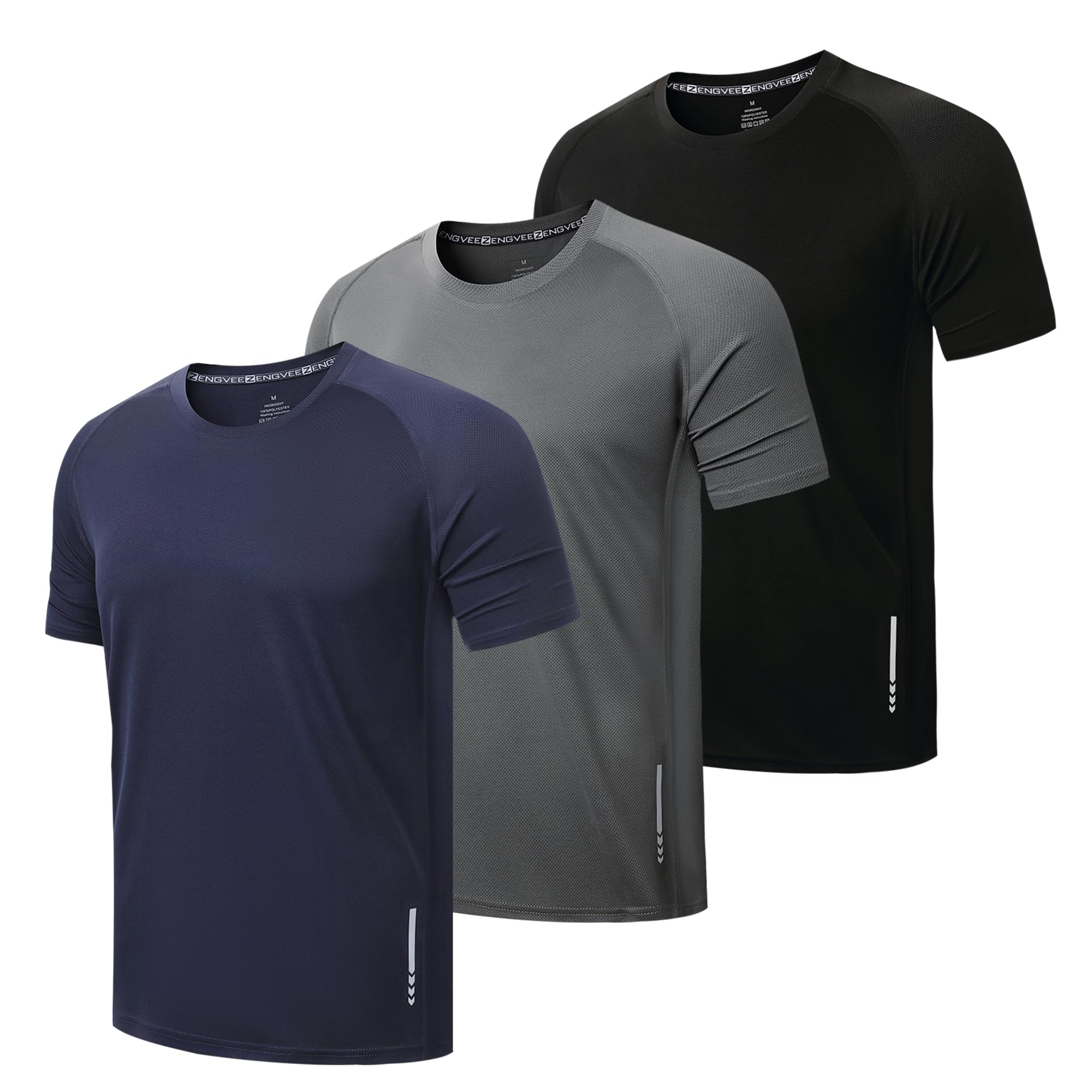 ZENGVEE 3er Pack Sport Tshirts Herren Funktionsshirt Schnelltrocknend Atmungsaktive Fitness Trainingsshirt Herren Laufshirt Kurzarm(0426-Black Grey Navy-L)