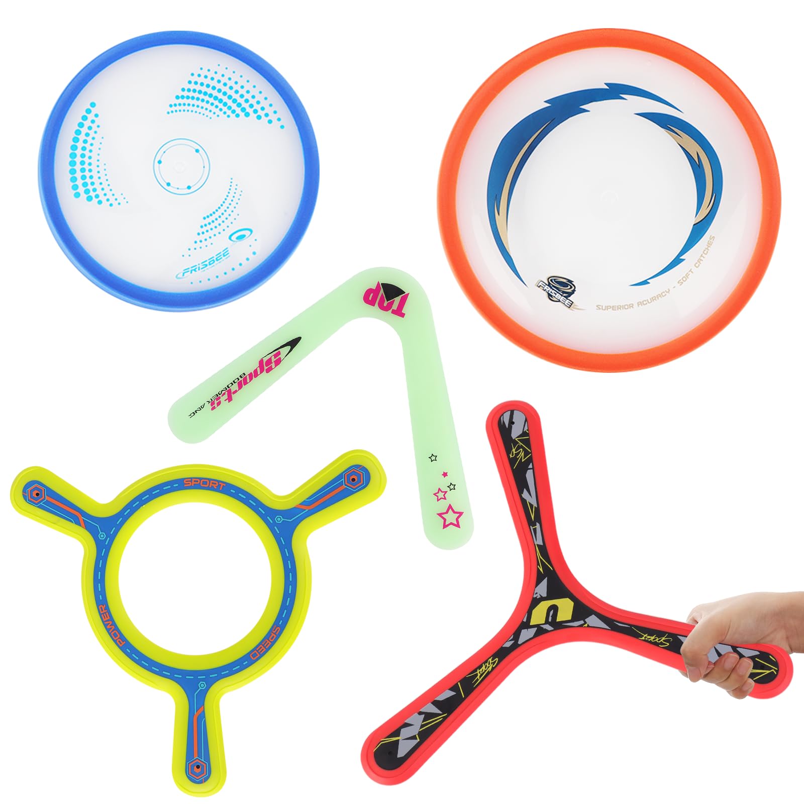 deAO 5 PCS Colourful Boomerangs for Kids, Easy to Throw Boomarang Frisbee Flying Toys for Outdoor & Indoor Play, Fun Sports Game for Children and Family Fun