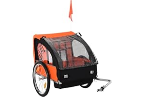 Aosom Double Bike Trailer for Kids Baby Toddler 80lbs Load w/Steel Frame, 5-Point Safety Belts, Universal Bicycle Connect, Re