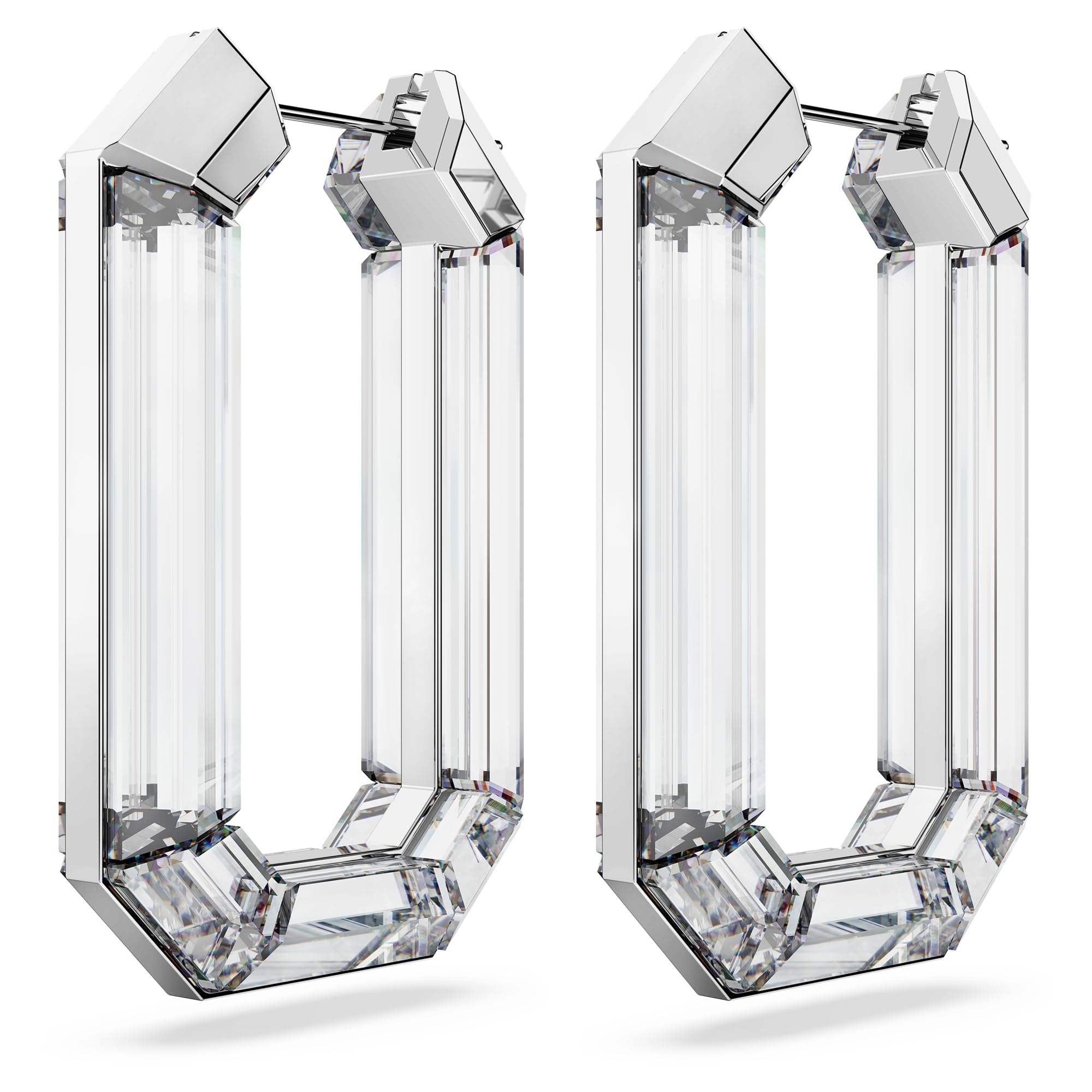 Swarovski Lucent Hoop Earrings, Statement, Octagon Shape, Clear