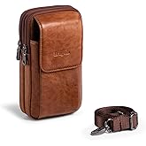 Hengwin Genuine Leather Phone Holster for Belt Men, Belt Clip Wallet Case Fit for iPhone 16/15/14/13/12 Pro Max, Samsung Galaxy S25 Ultra Belt Pouch, Travel Crossbody Cell Phone Purse Belt Bag (Brown)
