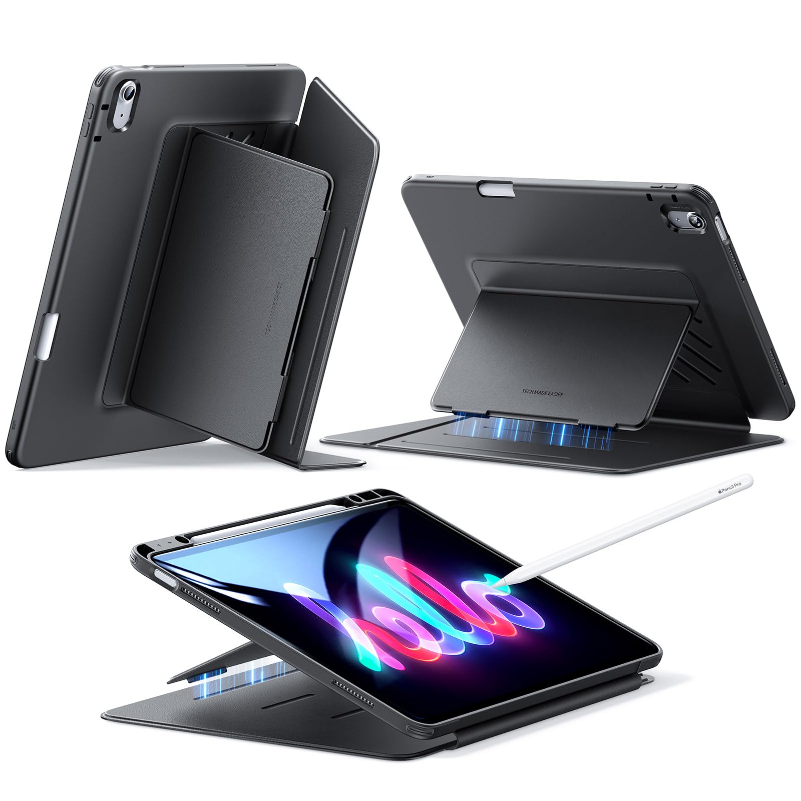 Photo 1 of ESR for iPad Air 13 Inch Case M3/M2 (2025/2024), Vertical Stand Cover, Multi Stand Angles, Ultra-Stable Case for iPad Air 13 with Pencil Holder, Flip Series, Black