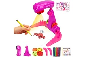 LEERFEI Kids Projection Drawing Toy,Smart Drawing Projector Toys，Trace and Draw Projector for Kids,with 32cartoon patters and 12color Brushes, Kid Learn to Draw and Sketcher (Pink)
