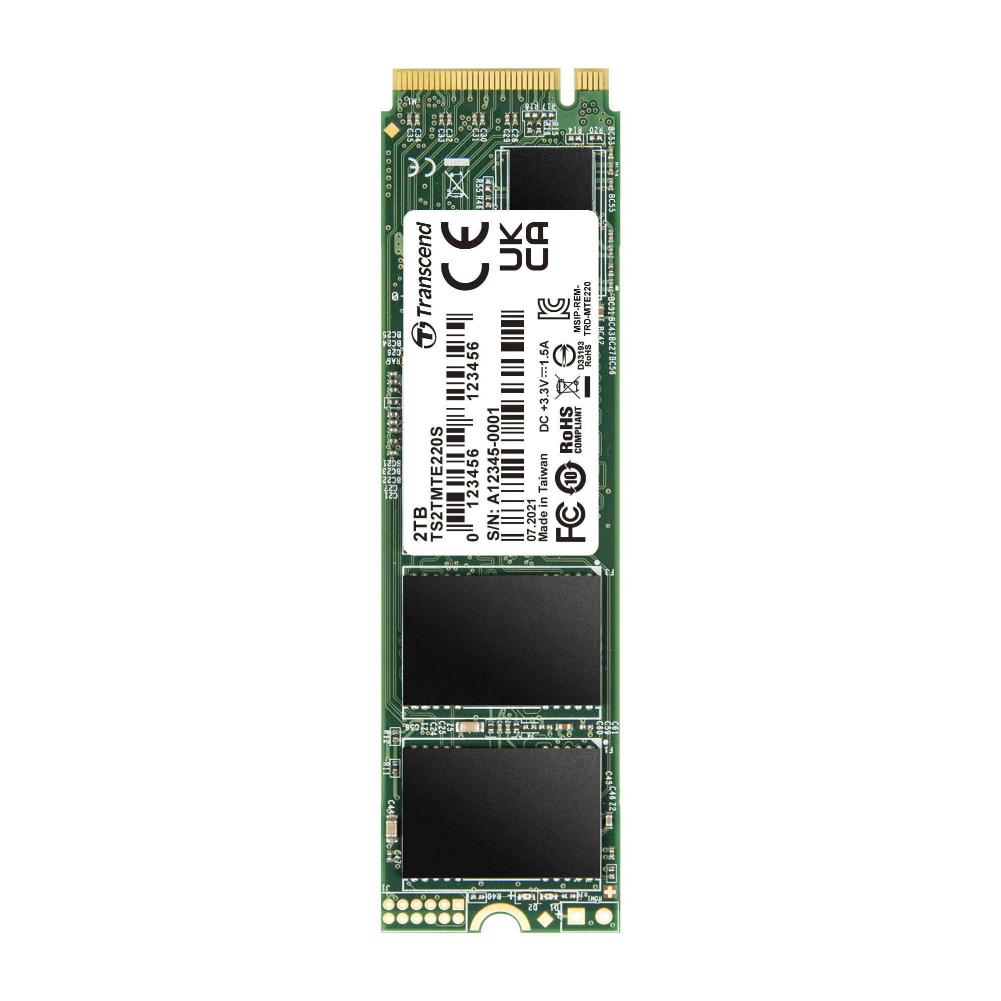 Transcend MTE220S 2TB NVMe PCIe Gen3 x4 SSD, Read/Write up to 3,500/2,900 mb/s with DRAM Cache & Graphene Heatsink TS2TMTE220S