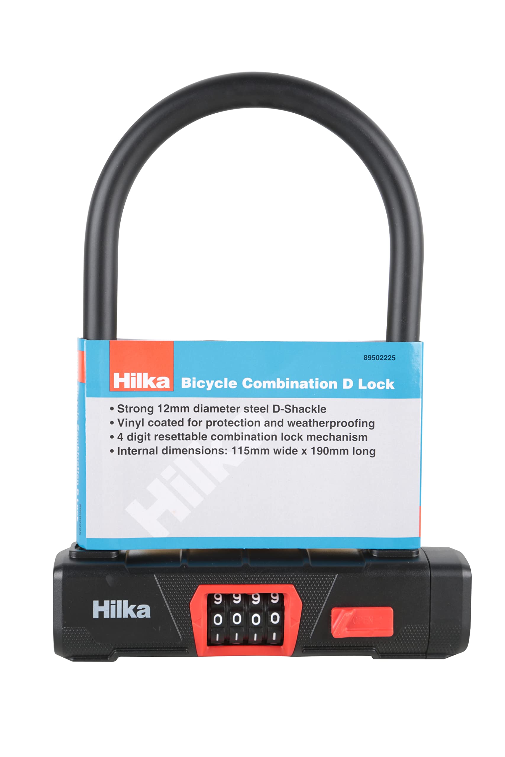 Hilka 89502225 Bicycle Combination D Lock, Black
