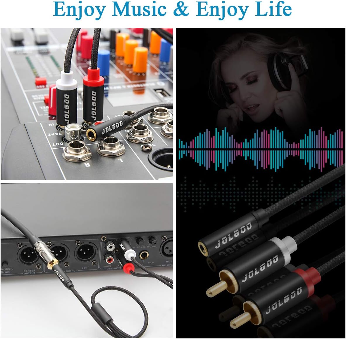 JOLGOO 3.5 mm Female TRS to Dual RCA Stereo Breakout Cable, Black Nylon Braided, 3.5mm Female to 2 Male RCA Adapter Audio Stereo Cable, 16 Inch/40cm: Home Audio & Theater