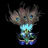 CYIWHI Halloween Womens Peacock Feather Mask Masquerade mask, Mardi Gras Mask Women Party Fancy Dress Costumes Venetian Mask Blue