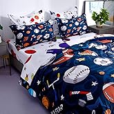 Wajade Sports Comforter Set Full Size Bed in a Bag 3D Soccer Basketball Baseball Football Bedding Set for Kids Boys with 1 Comforter and 2 Pillowcases