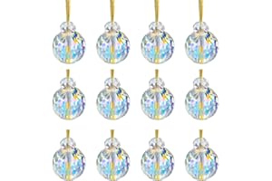LÈFERS 12 Pcs Crystal Glass Christmas Balls Ornaments, 0.87" Mini AB Color Prism Ball Christmas Tree Decorations, Hanging Crystal Ornament Clearance for Xmas Wedding Party Home Decor(AB)