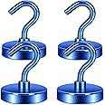 Neosmuk Magnetic Hooks Heavy Duty, Strong Magnet with Hook for Fridge, Super Neodymium Extra Strength Industrial Hooks for Hanging, Magnetic Hanger for Toolbox, Cruise, Grill(Navyblue,4 Pack)