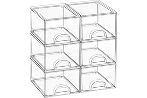 Zeawec 6 Pack Clear Stackable Storage Drawers, Acrylic Bathroom Storage Organizer, Clear Plastic Makeup Organizer, Ideal for 