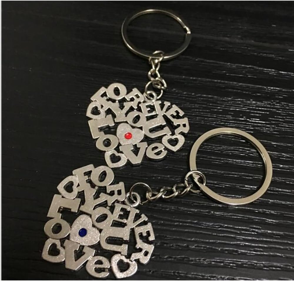 LivelyBuy Hearts Couple Keyrings Love You Forever Pair Romantic Silver Keychain - Image 4