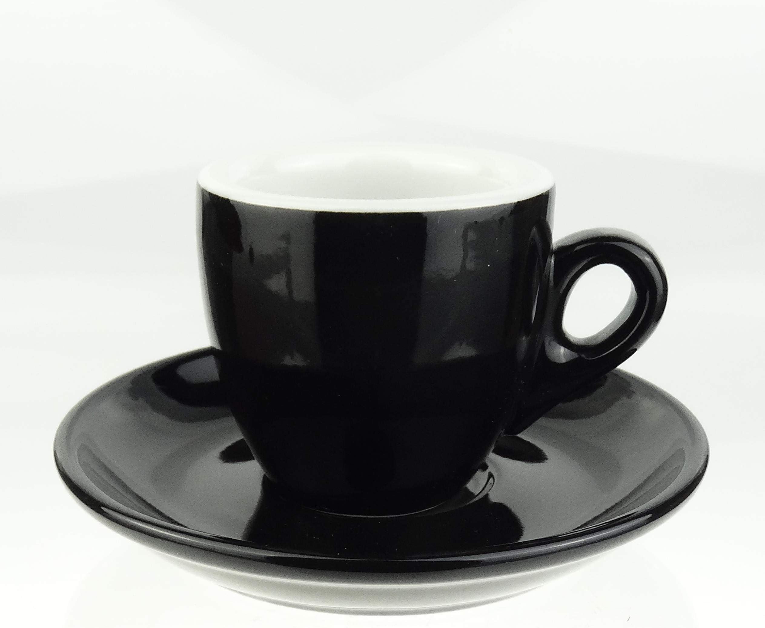 Moka Consorts Extra Thick Walled Espresso Cups 0.8 cm Wall Thickness Capacity: Max. 56 ml 3 colours 6 cups + 6 saucers Black