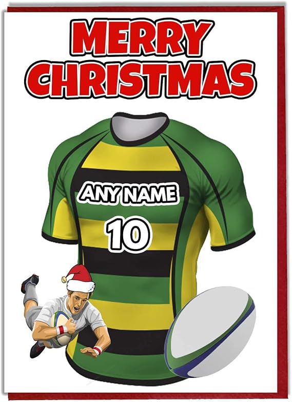 AK Personalised Rugby Themed Christmas Card Team Northampton