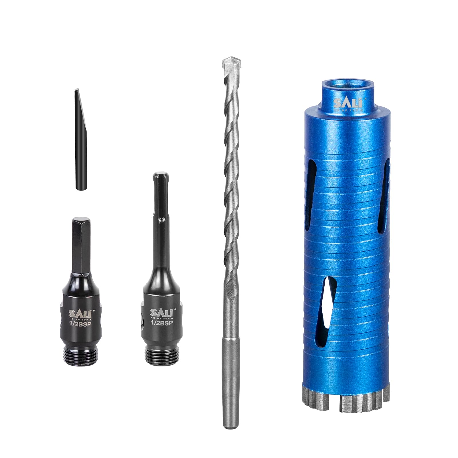 Diamond Core Drill Bit Set 48mm x 150mm Long Turbo Laser-Welded Segments for Concrete Brick Block Stone Masonry Granite Drill Bit Core Accessories with SDS Adapter,Hex Shank Adapter,Centre Drill Bit