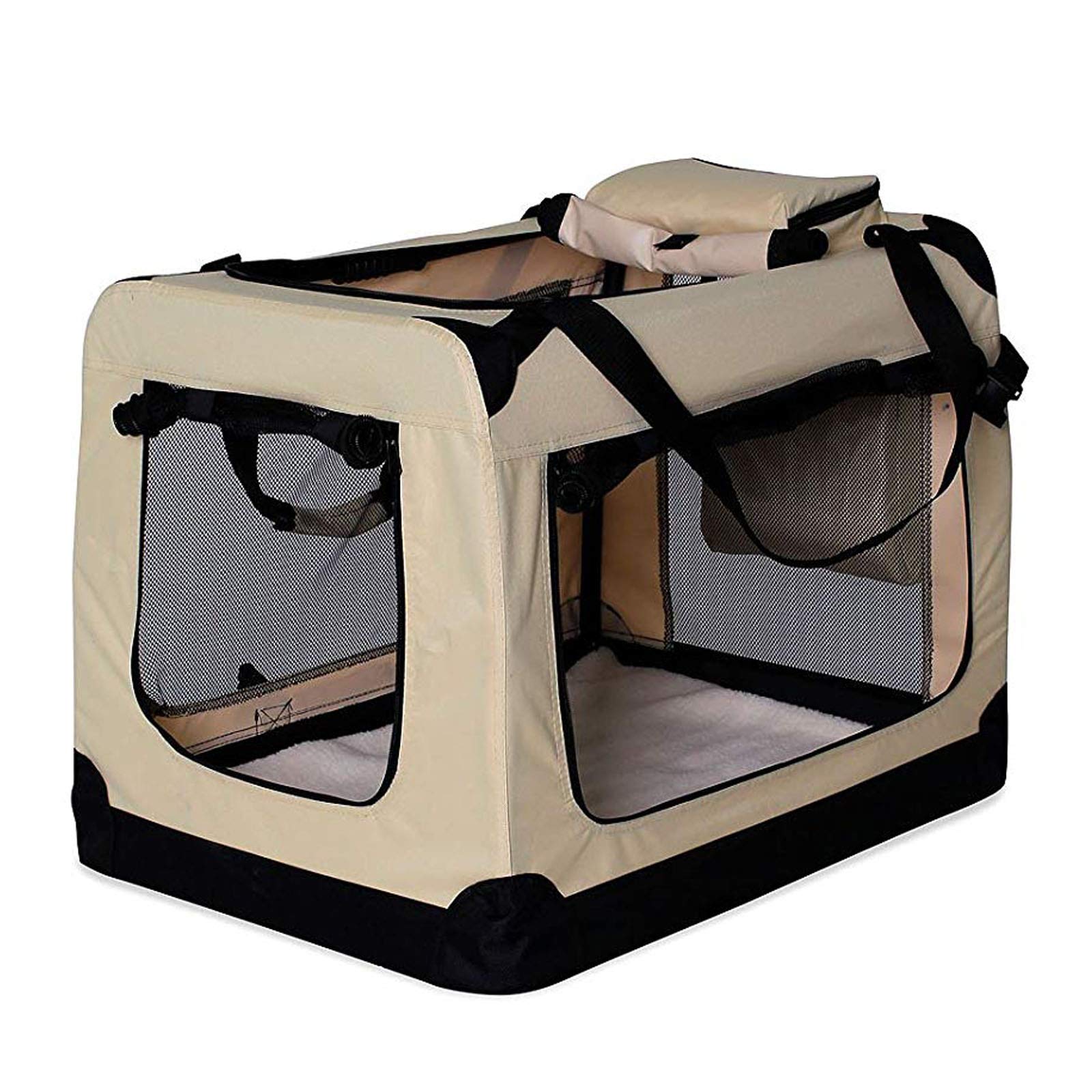 liontoPet Carrier Foldable Dog Transport Box Car Crate Small Animal Carrier, (3XL) 101x69x70 cm beige