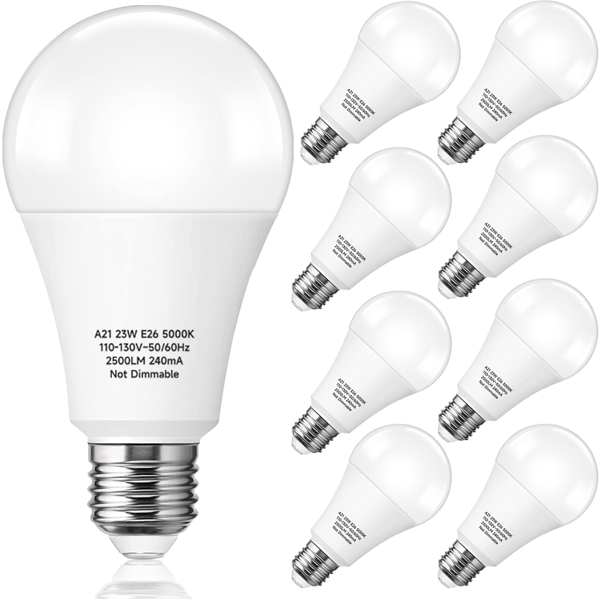 Photo 1 of 150-200W Equivalent LED Light Bulb, A21 23W Bright LED Bulb 2500 Lumens, Daylight White 5000K E26 Base Light Bulbs for Home, Office, Store, Garage, Warehouse, Garden, Commercial Lighting, 8 Pack