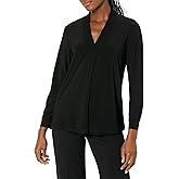 Anne Klein Women's Long Sleeve Button Cuff V Neck Top