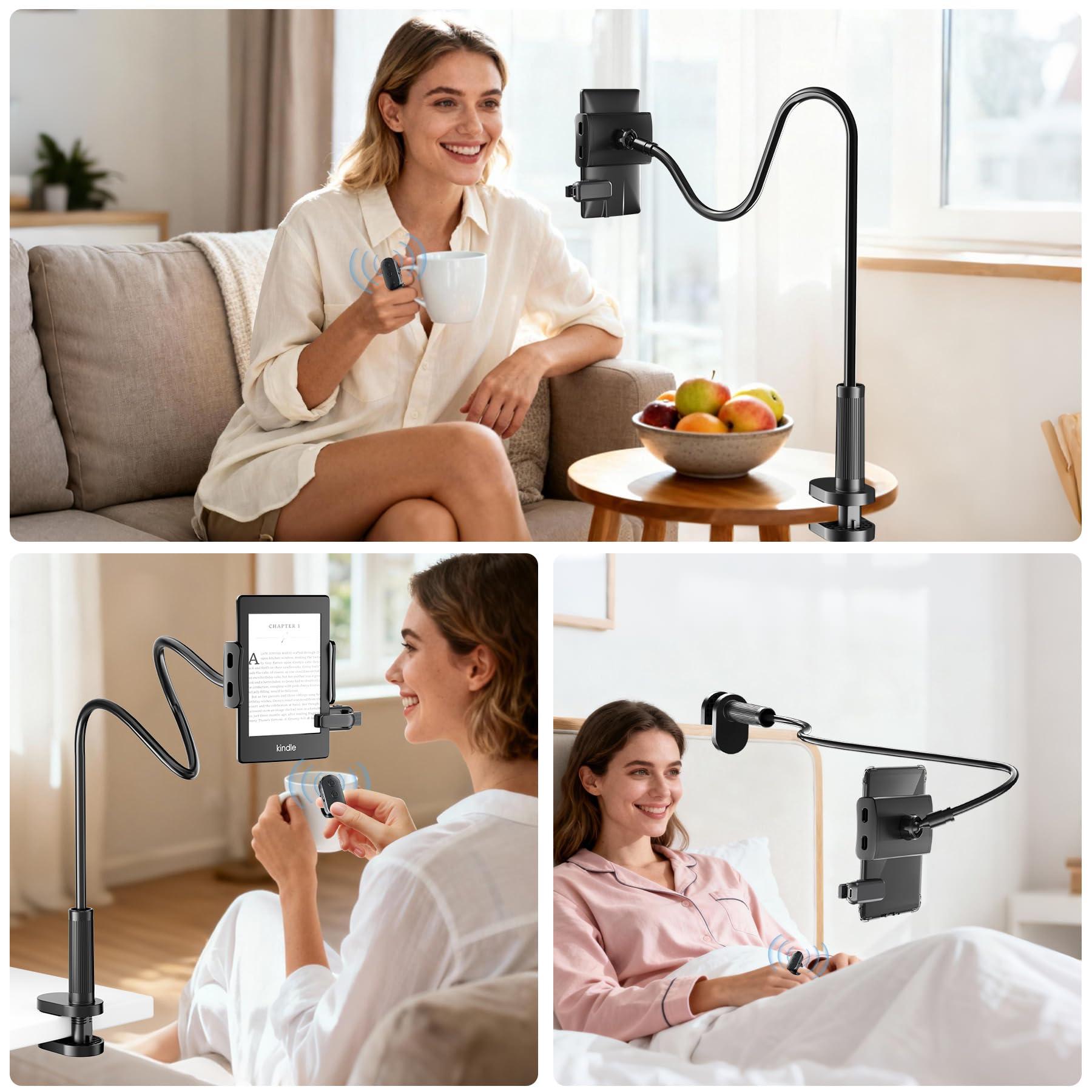 Accessories Kit Gift for 7'' Kindle (12th Genth) Reading in Bed Including Page Turner Ring, Gooseneck Tablet Holder, Clear Case, Charger and Decals Compatible with Paperwhite 12th Gen 2024 Colorsoft