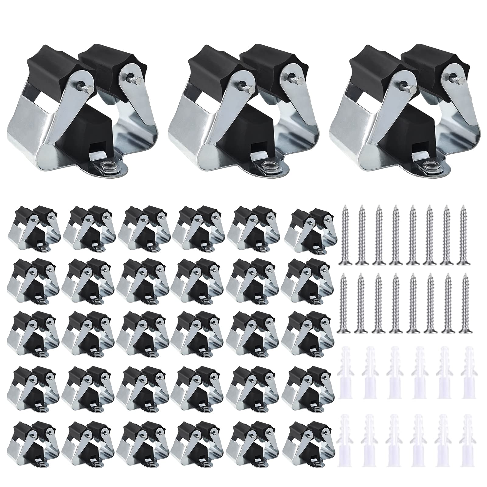 3-H Broom Holder 33 Pack,Brush Holder,Mop Holder Wall Mounted for Garage Garden Shed Storage System Laundry Room Home Kitchen(Black)