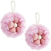 Afarnook 2 Pack Cute Flower Loofah for Women, Bath Loofah Sponge, Mesh Pouf Flower Body Scrubber, Exfoliating Shower Sponge, Bath Scrubber for Sensitive Skin in Beauty Bathing Accessories(Pink)