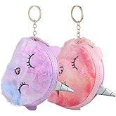 AOKWAWALIY Unicorn Plush Coin Purses 2 Pcs Cute Unicorn Coin Pouch Girl Birthday Ideas Small Kawaii Animal Plush Wallet with Keychain Zipper