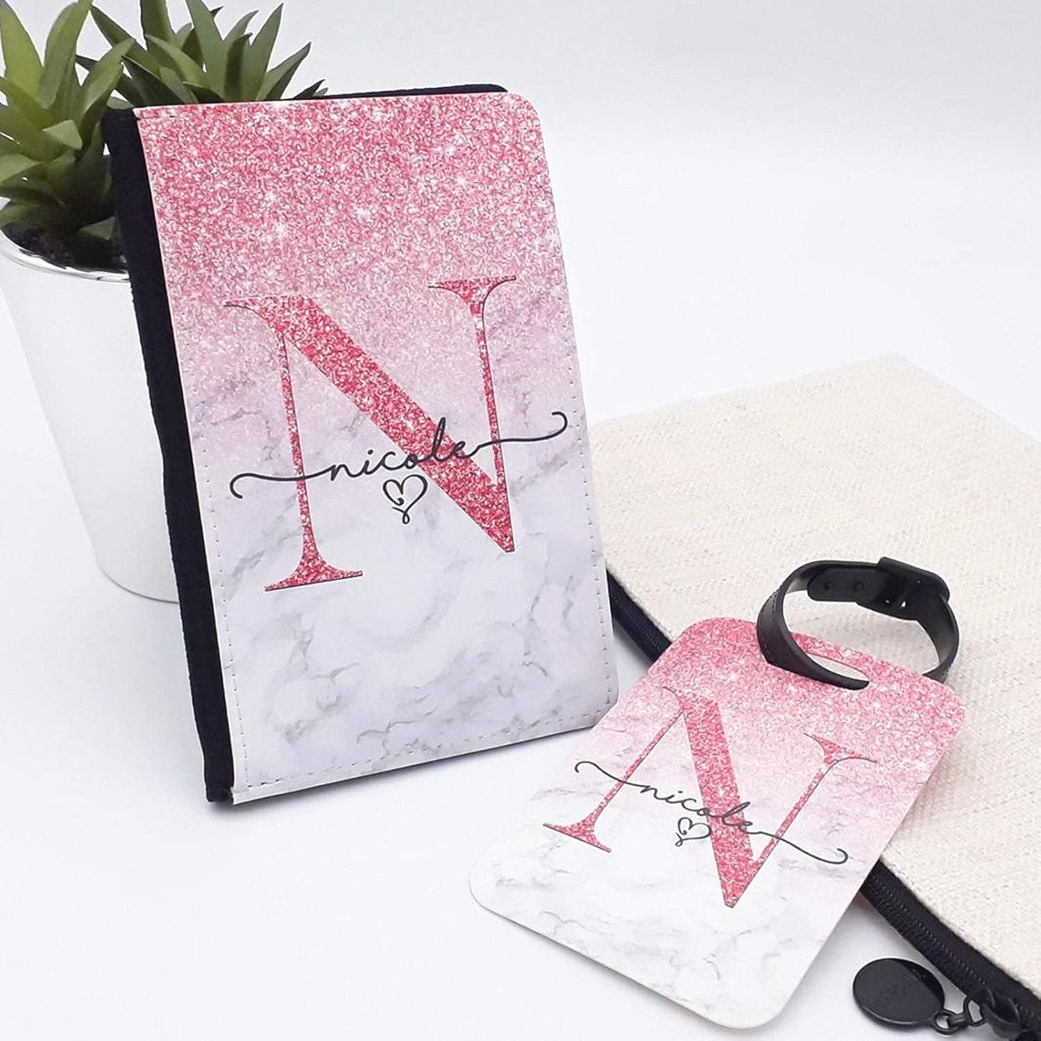 rose gold passport holder and luggage tag