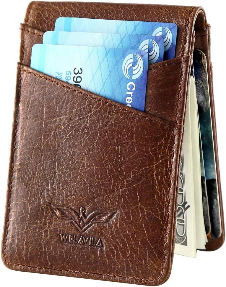 Wallets for Men-Slim Minimalist Front Pocket RFID Blocking Bifold Genuine Leather Mens Wallet with ID Window Gift Box (Light Brown)