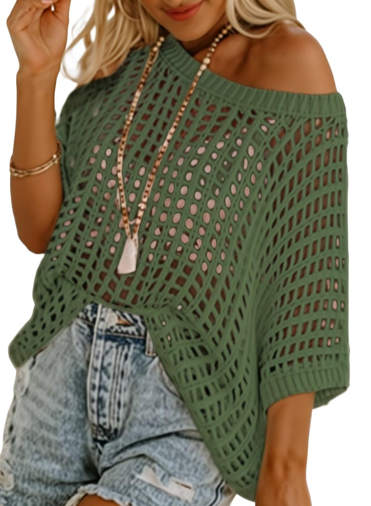 Trendy Number Crochet Hollow Out Knit Sweater