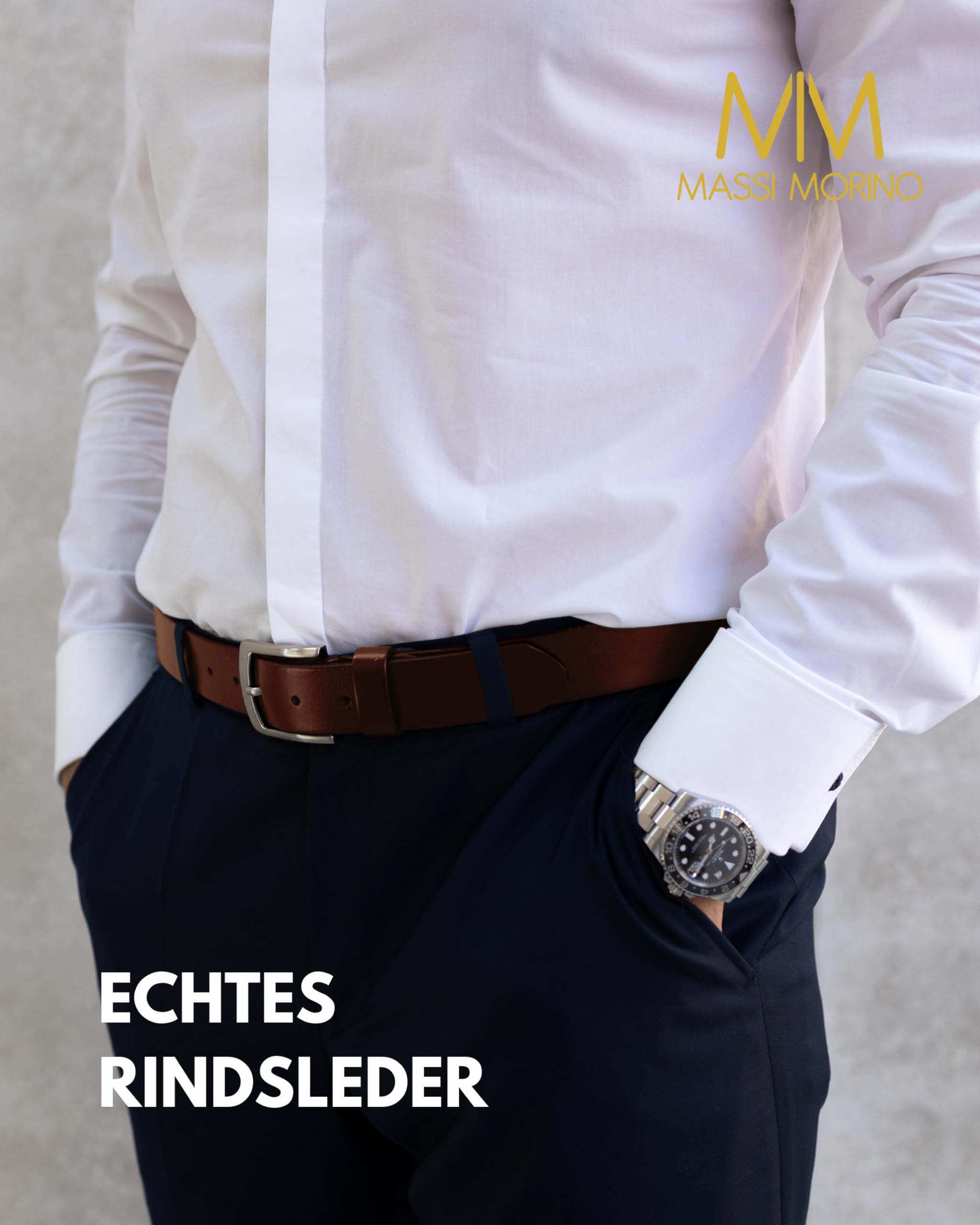 Massi Morino Ledergürtel Herren braun 95cm (3,5 cm breit) Gürtel aus echtem Rindsleder I Vollledergürtel inkl. Beutel 3