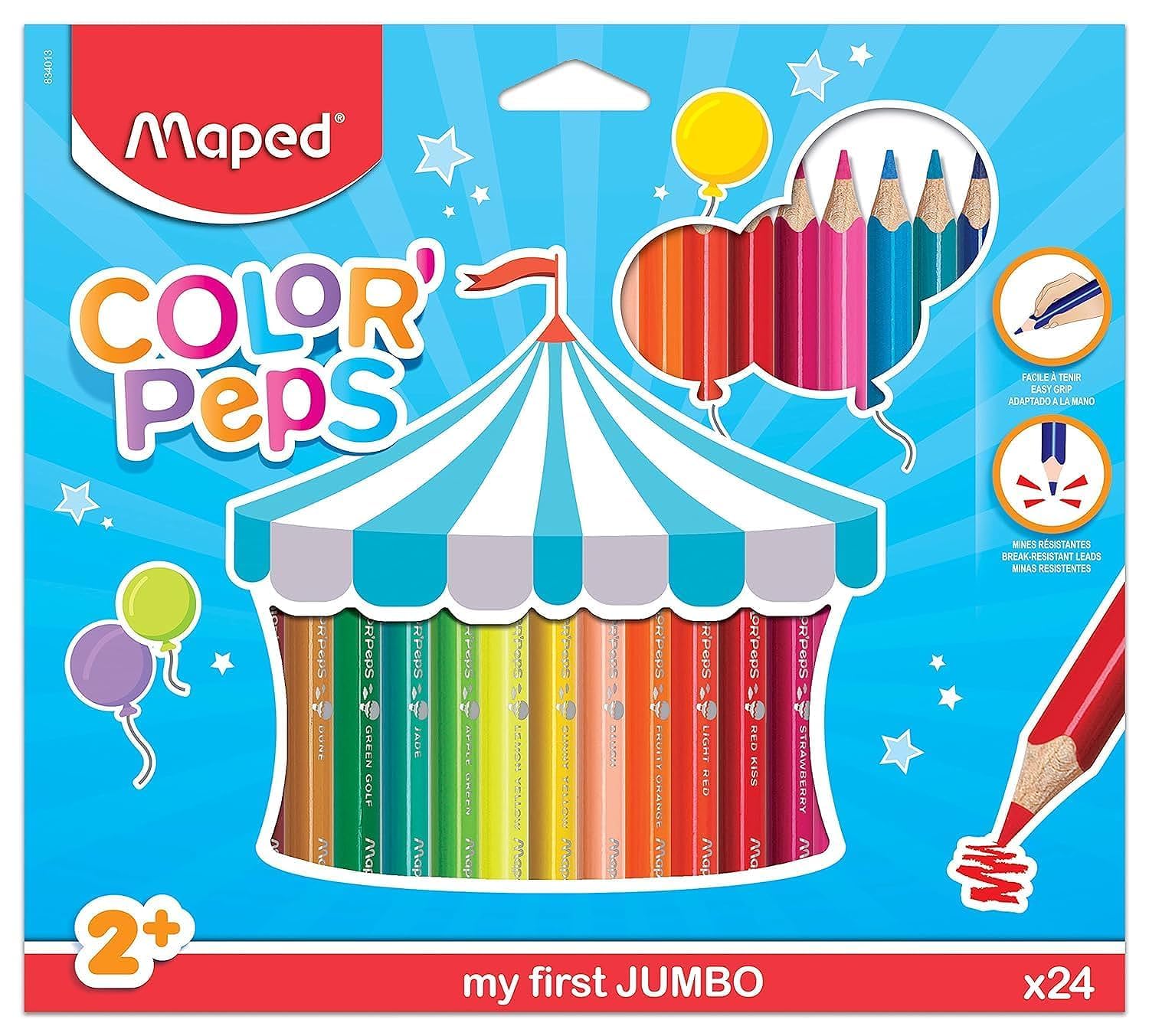 Maped - Maxi Color'Peps Coloured Pencils - First Colouring Pencils for Babies 2 Years + - Box of 24 Jumbo Coloured Pencils in FSC Certified Wood