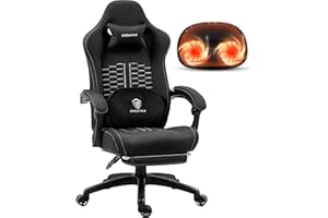 Dowinx Gaming Chair with Heated Massage Lumbar Support, Ergonomic Gaming Computer Chair with Pocket Spring Cushion and Footrest, Recliner High Back PC Chair for Adult, 330lbs, Black