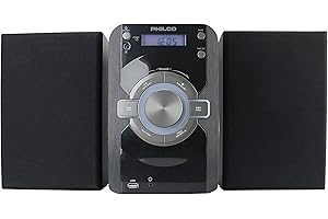 Philco Mini Stereo Shelf Systems CD Player with Digital FM Radio, Bluetooth Streaming, Remote Control in Black | LCD Display | 3.5mm Headphone Jack | MP3 & AUX Port Compatible | USB Playback