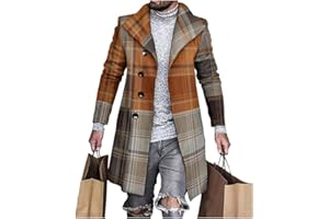 BIVENANT Plaid Trench Coat for Mens Lapel Single Breasted Slim Jacket Overcoat Vintage Graphic Wool Blend Formal Pea Coats