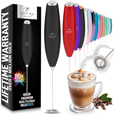 Zulay Kitchen Milk Frother Wand Ultra Fast Handheld Electric Whisk Black