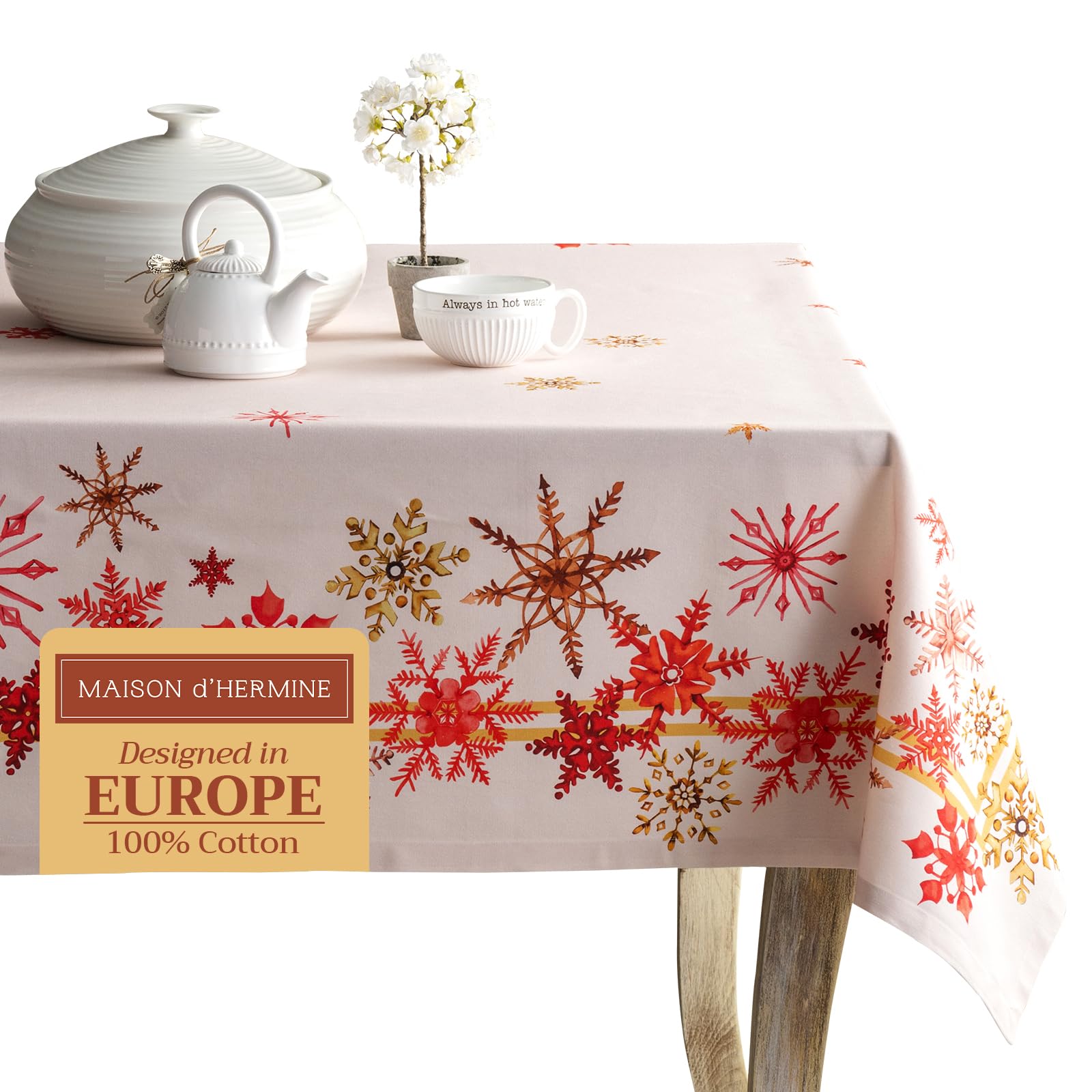 Maison d' Hermine Table Cloth Rectangle Table 100% Cotton 230 cm x 140 cm Tablecloth Reusable Everyday Use for Christmas Decorations Dining Farmhouse Home Party Festive (Crystal Star)