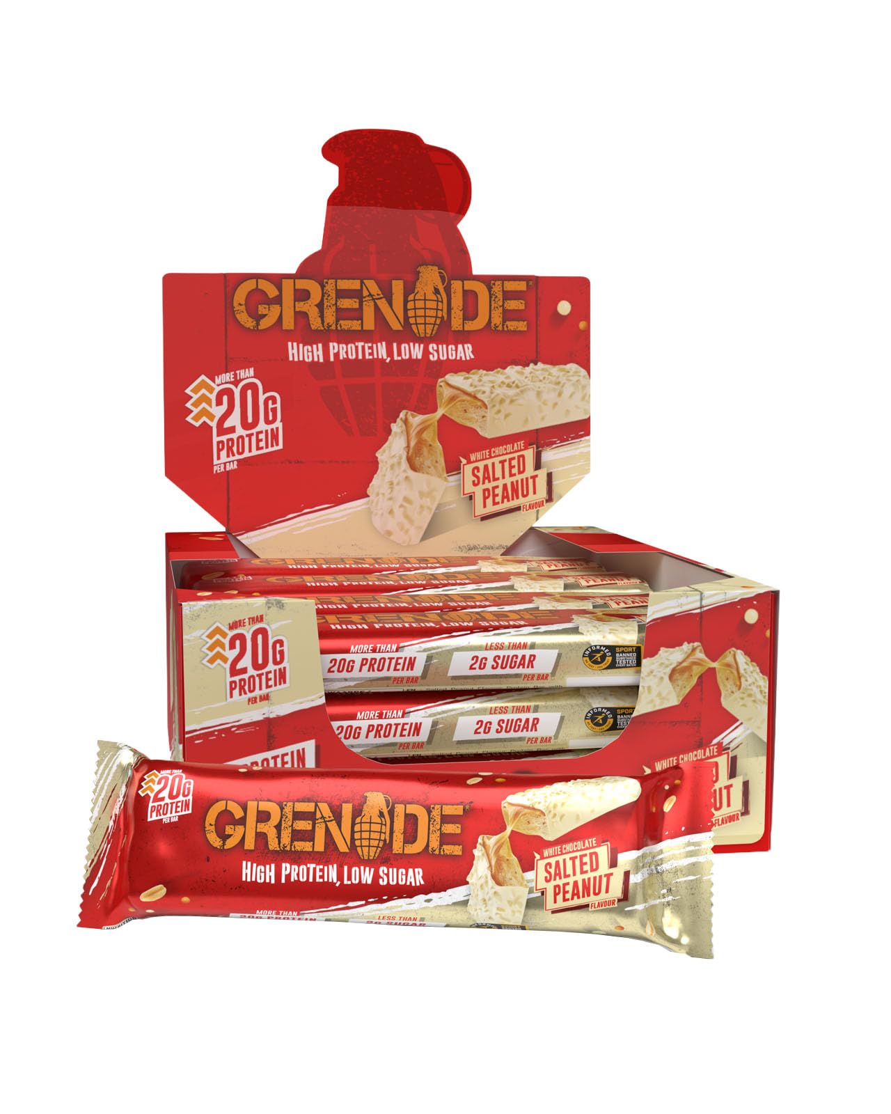 Grenade High Protein, Low Sugar Bar - White Chocolate Salted Peanut, 12 x 60 g