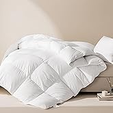LeWinBedding Luxury Goose Feathers Down Comforter Queen Size,All Season Fluffy Duvet Insert,750 Fill Power Hotel Quality Bed Comforter with 8 Tabs(White,90x90 inches)