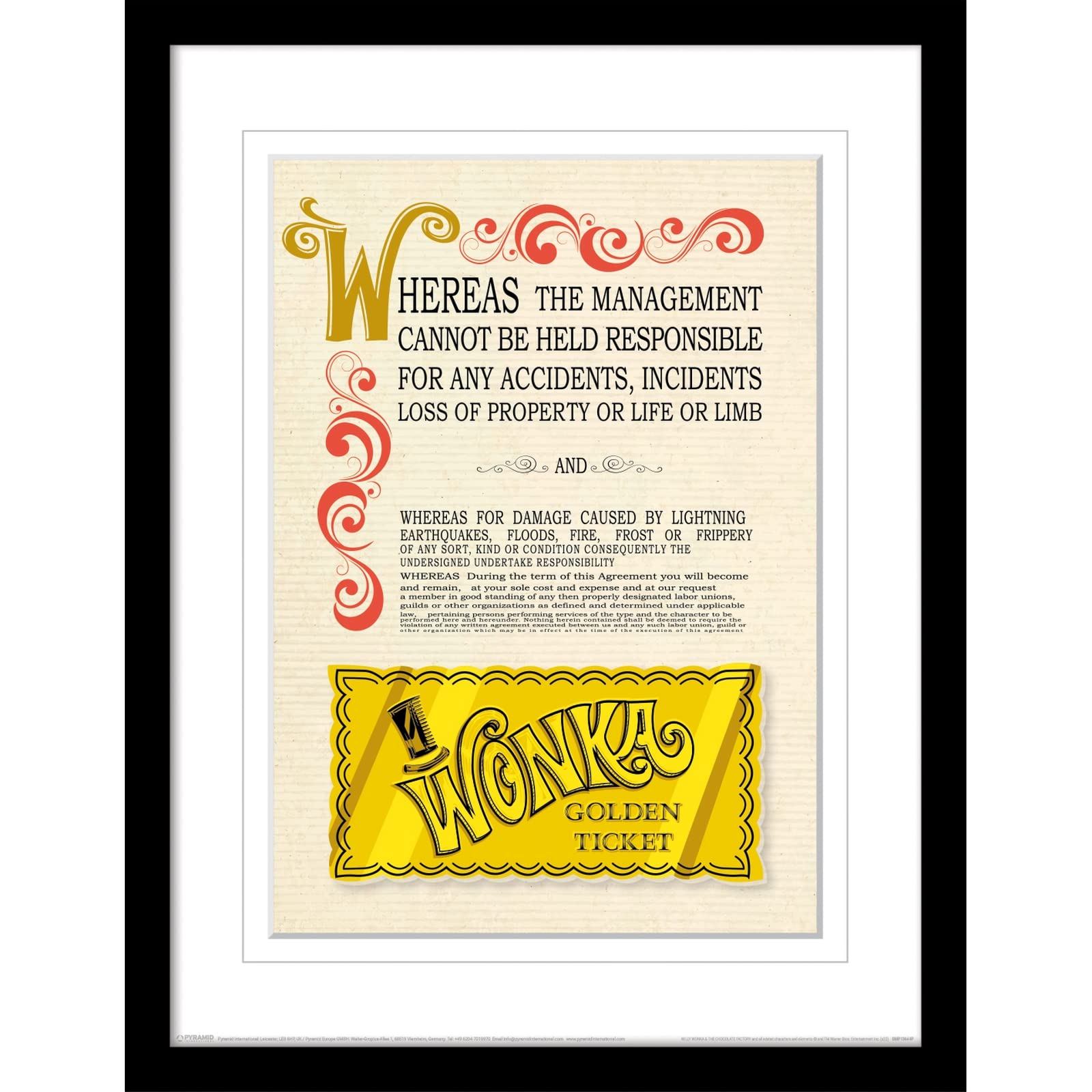 Charlie and the Chocolate Factory Framed Print in Black Picture Frame Collector Edition (Golden Ticket Design) Willy Wonka Framed Wall Art in 30x40cm Frame - Official Merchandise