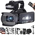 Acuvar 4K 64MP Video Camera Camcorder Vlogging Camera for YouTube 60FPS 18X Zoom Video Camera, WiFi, Webcam, External Mic, 2 64GB SD Cards, 50" Tripod, Case, Card Reader, Remote Control, Dual Charger