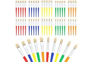 48Pcs Large Paint Brushes for Kids, Round and Flat Preschool Paint Brushes, Bulk Paintbrushes Set with Plastic Handle, Colorf